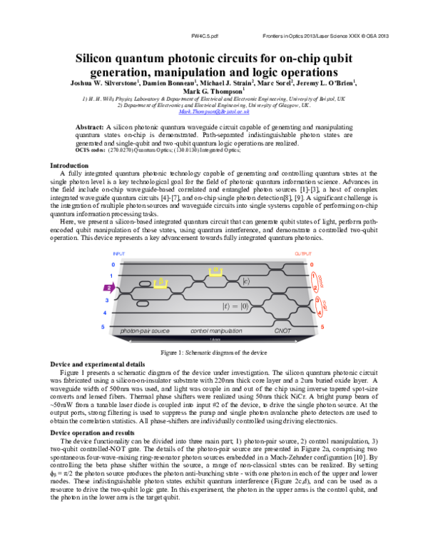 (PDF) Silicon Quantum Photonic Circuits for On-chip Qubit Generation ...