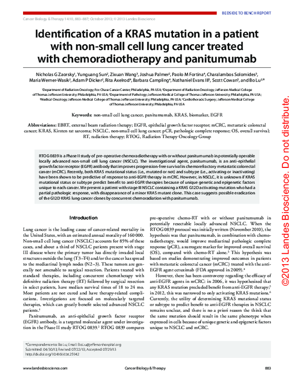 (PDF) Identification of a KRAS mutation in a patient with non-small ...