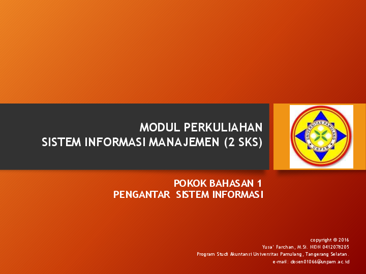 Pdf Modul Perkuliahan Sistem Informasi Manajemen Pokok Bahasan 1 Dan 2 Yusa Farchan Academia Edu