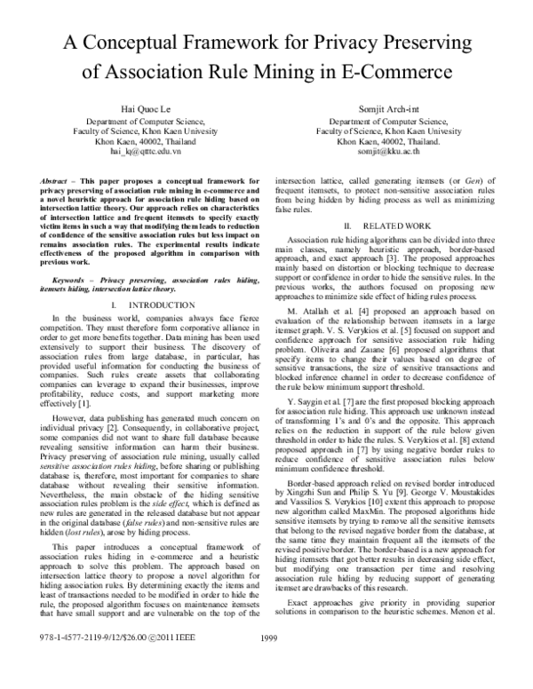 (PDF) A conceptual framework for privacy preserving of association rule ...