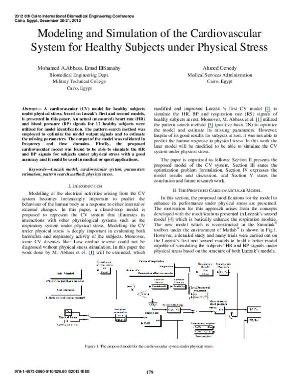 (PDF) Modeling and simulation of the cardiovascular system for healthy ...