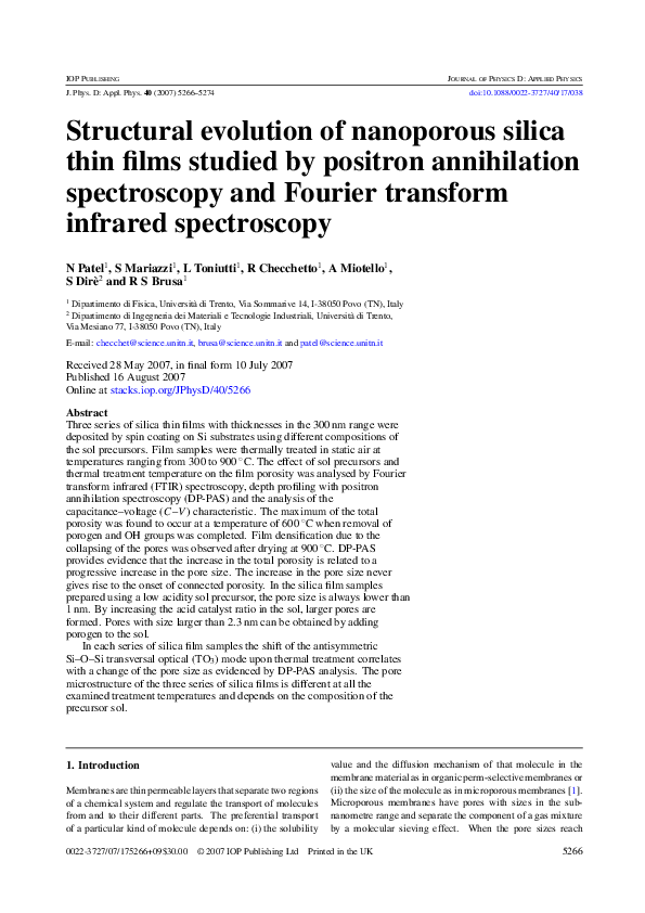 (PDF) Structural evolution of nanoporous silica thin films studied by ...