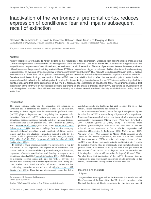 (PDF) Inactivation of the ventromedial prefrontal cortex reduces ...