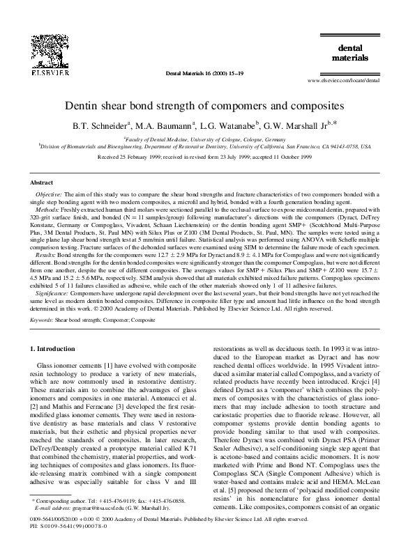 (PDF) Dentin shear bond strength of compomers and composites
