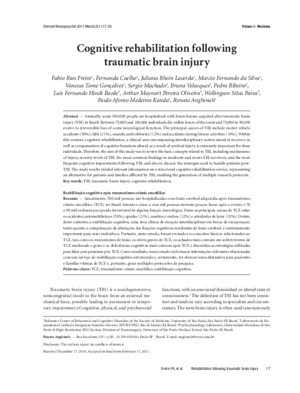 (PDF) Cognitive Rehabilitation Following Traumatic Brain Injury