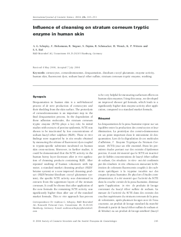 (PDF) Influence of cleansing on stratum corneum tryptic enzyme in human ...