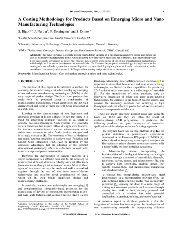 (PDF) A costing methodology for products based on emerging micro and ...