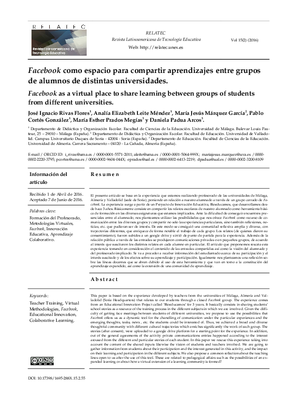 (PDF) Facebook as a virtual place to share learning between groups of ...