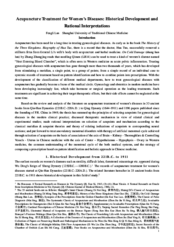 (PDF) Lan FL Acupuncture Treatment for Womens diseases Fengli Lan