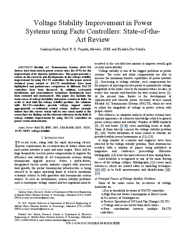 (PDF) Voltage stability improvement in power systems using facts
