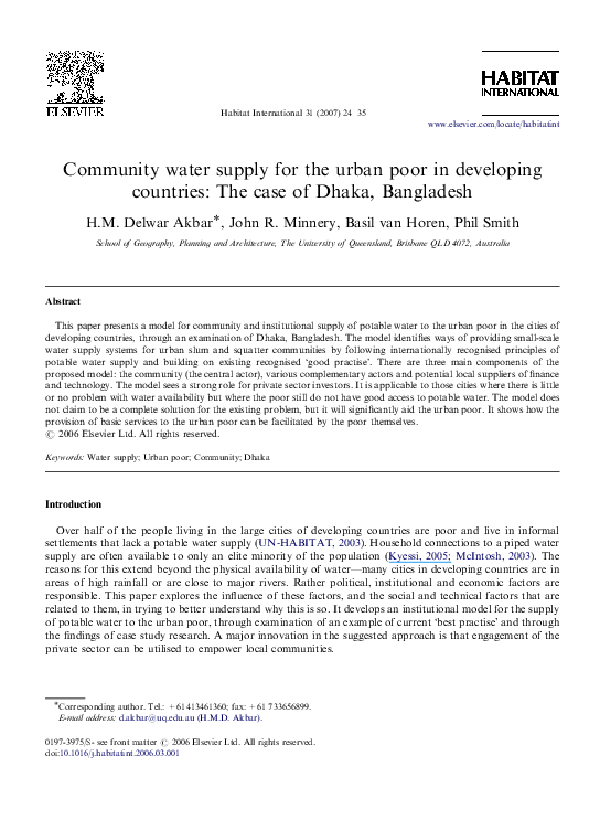 (PDF) Community water supply for the urban poor in developing countries ...