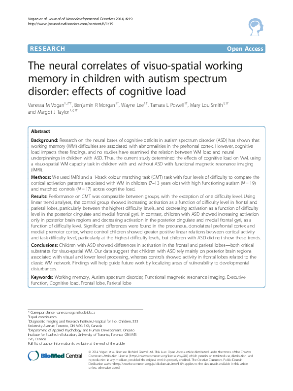 (PDF) The neural correlates of visuo-spatial working memory in children ...