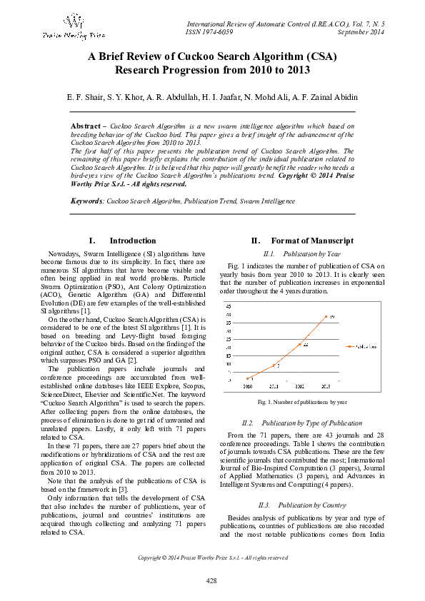 (PDF) A Brief Review of Cuckoo Search Algorithm (CSA) Research ...