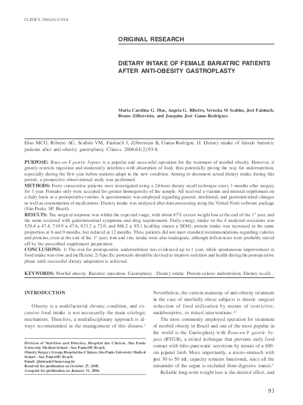 (PDF) Dietary intake of female bariatric patients after anti-obesity ...