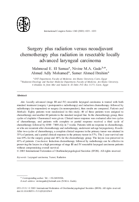 (PDF) Surgery plus radiation versus neoadjuvant chemotherapy plus ...