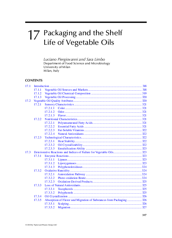 (PDF) Chapter 17 Packaging and the Shelf Life of Vegetable Oils