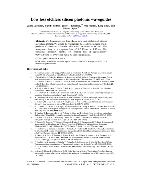 (PDF) Low loss etchless silicon photonic waveguides