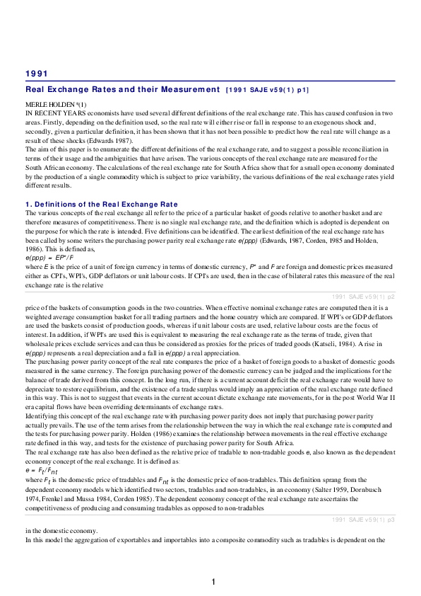 (PDF) Real Exchange Rates and their Measurement