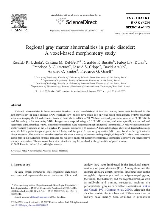(PDF) Regional gray matter abnormalities in panic disorder: A voxel ...