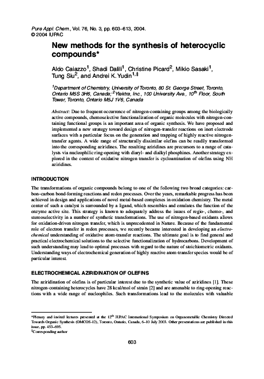 (PDF) New methods for the synthesis of heterocyclic compounds