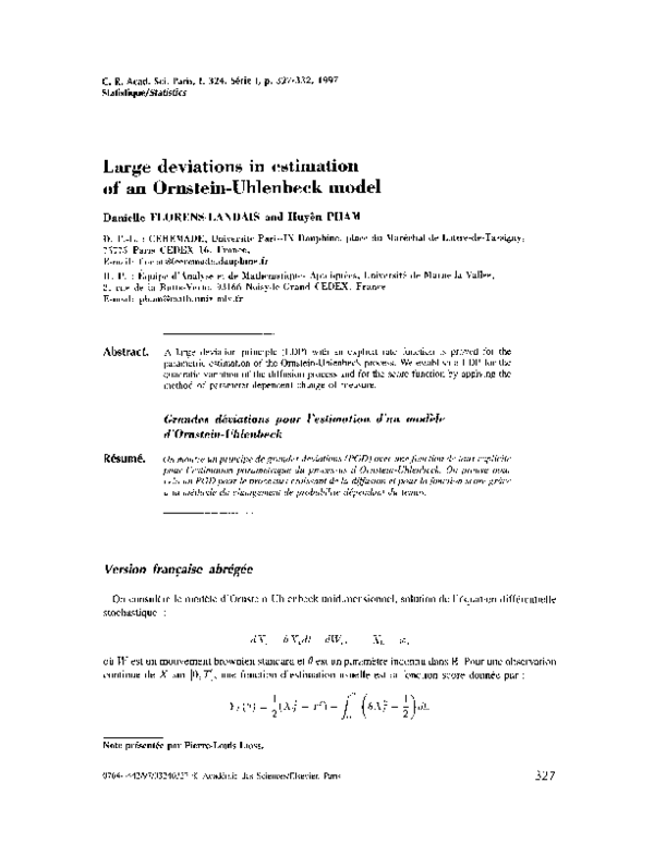 (PDF) Large deviations in estimation of an Ornstein-Uhlenbeck model