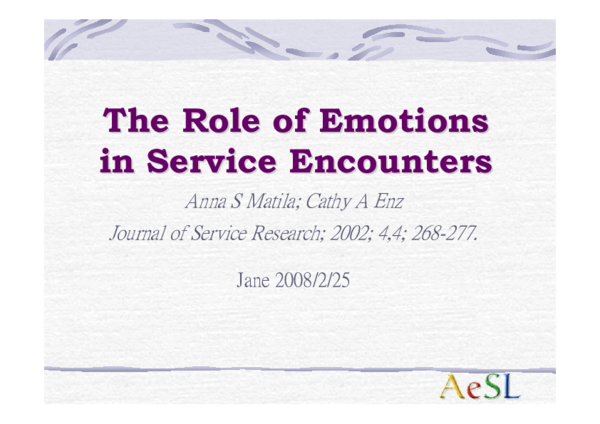 (PDF) The Role of Emotions in Service Encounters