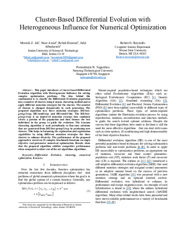 (PDF) Clusterbased differential evolution with heterogeneous influence