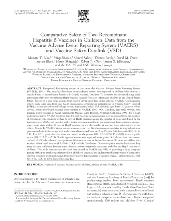 (PDF) Comparative Safety of Two Recombinant Hepatitis B Vaccines in ...