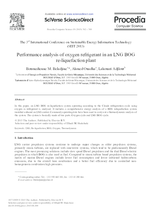 (PDF) Performance Analysis of Oxygen Refrigerant in an LNG BOG Re ...