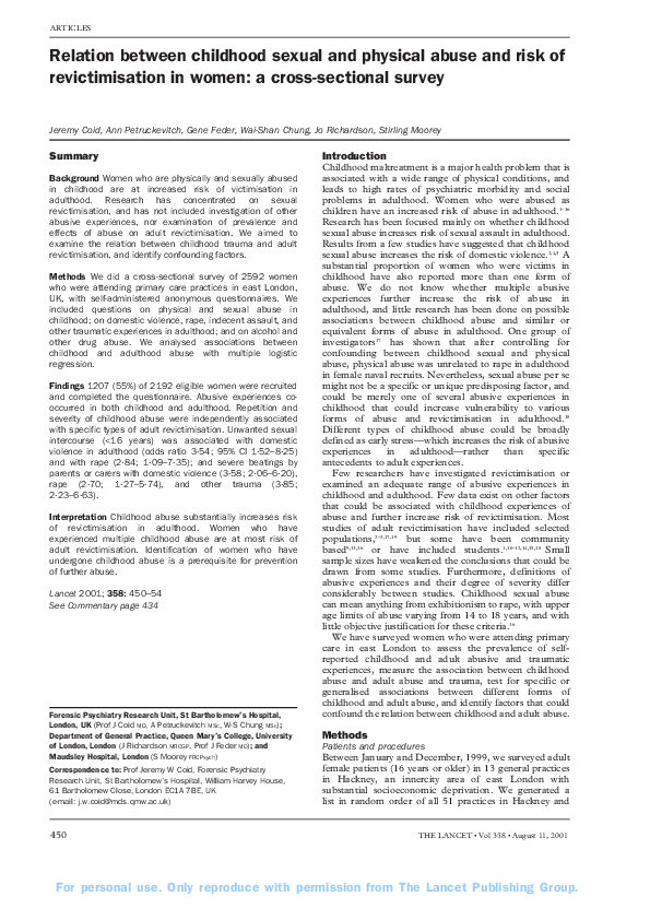 (PDF) Relation between childhood sexual and physical abuse and risk of ...