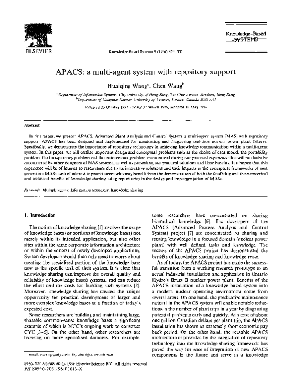 (PDF) APACS: a multi-agent system with repository support