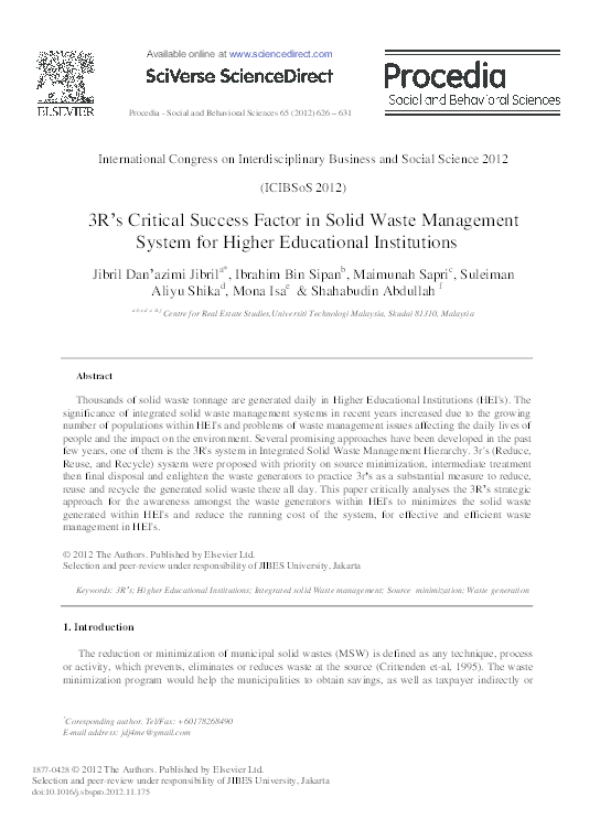 (PDF) 3R s Critical Success Factor in Solid Waste Management System for ...