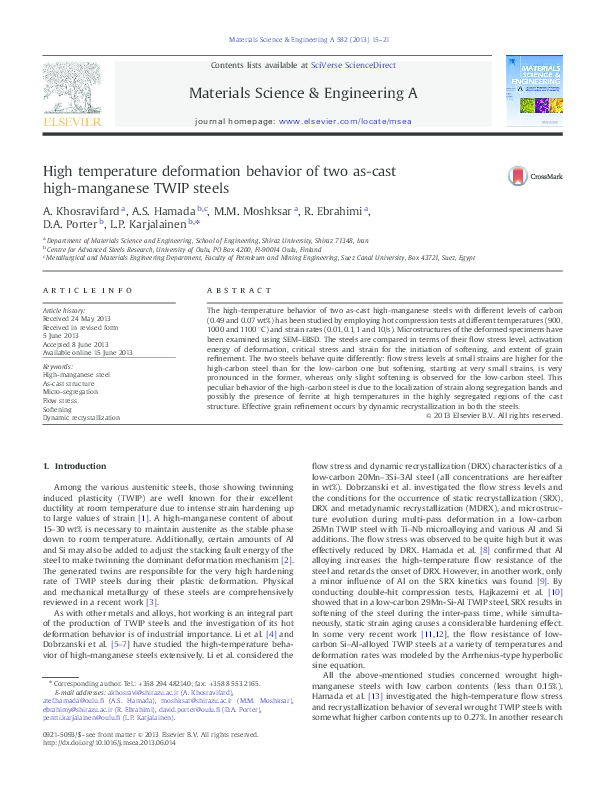 (PDF) High temperature deformation behavior of two as-cast high ...