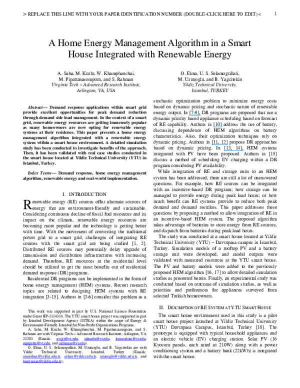 (PDF) A home energy management algorithm in a smart house integrated ...