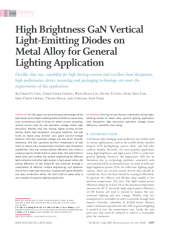 (PDF) High brightness GaN vertical light emitting diodes on metal ...