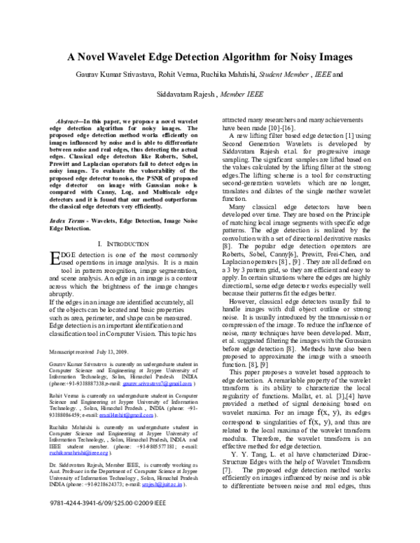 (PDF) A novel wavelet edge detection algorithm for noisy images
