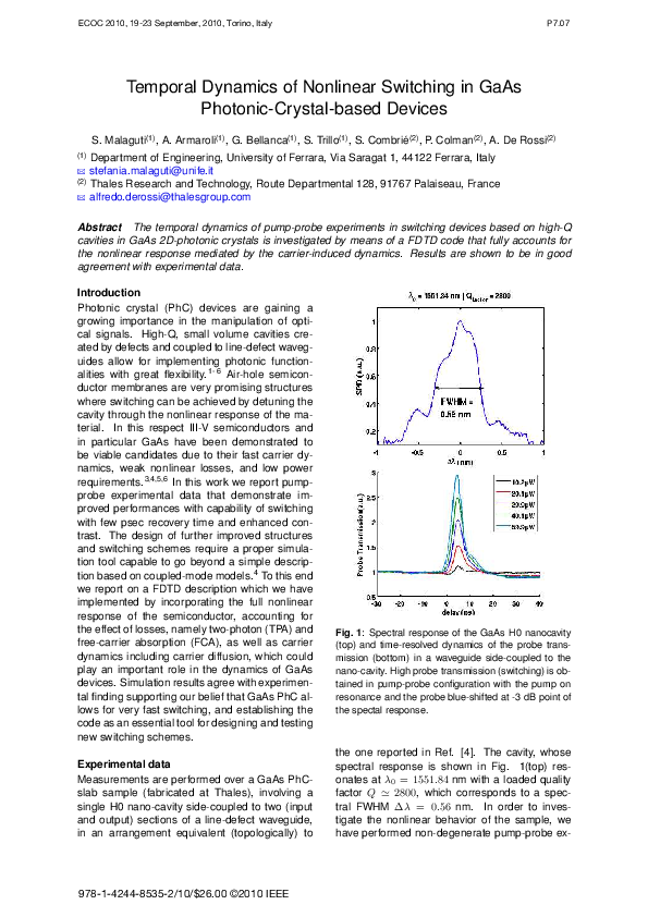 (PDF) Temporal dynamics of nonlinear switching in GaAs photonic-crystal ...