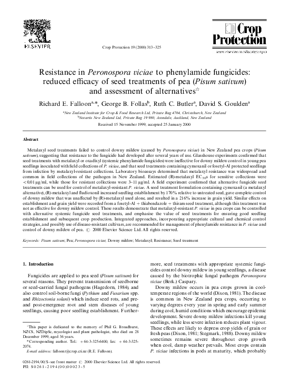 (PDF) Resistance in Peronospora viciae to phenylamide fungicides ...