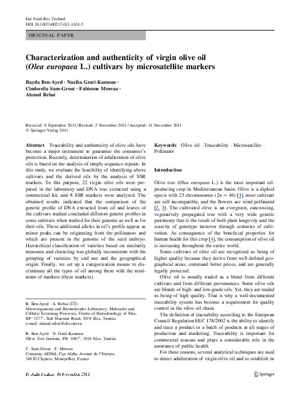(PDF) Characterization and authenticity of virgin olive oil (Olea ...