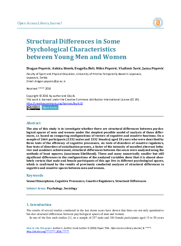 (PDF) Structural Differences in Some Psychological Characteristics ...
