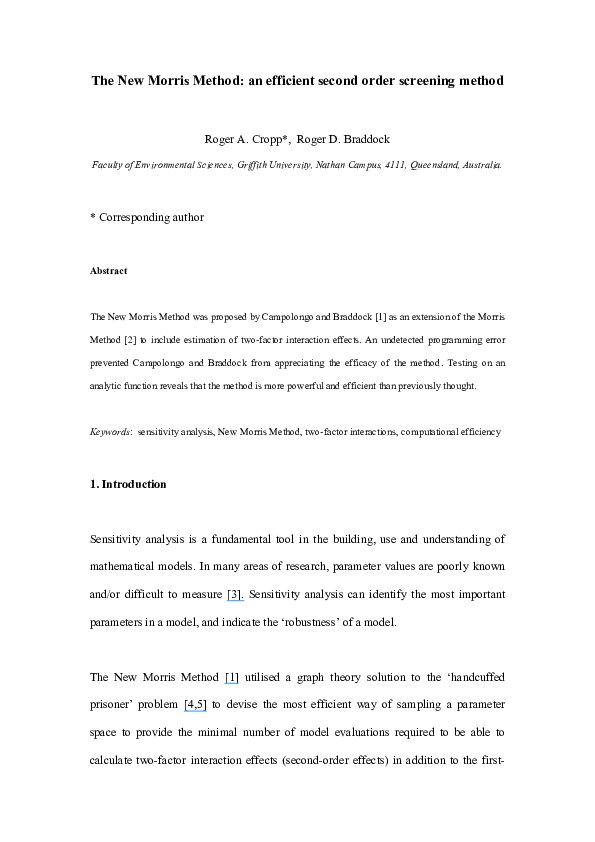 (PDF) The New Morris Method: an efficient second-order screening method