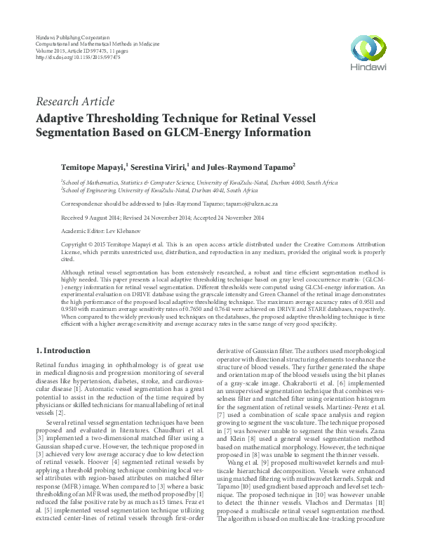 (PDF) Adaptive Thresholding Technique for Retinal Vessel Segmentation ...