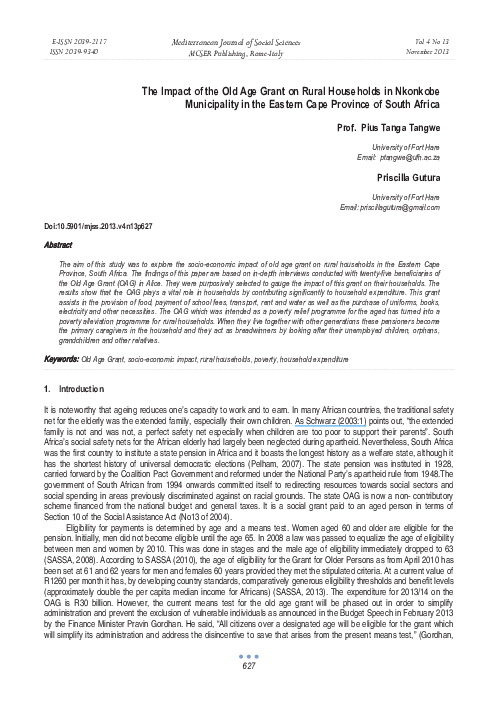 (PDF) The Impact of the Old Age Grant on Rural Households in Nkonkobe ...