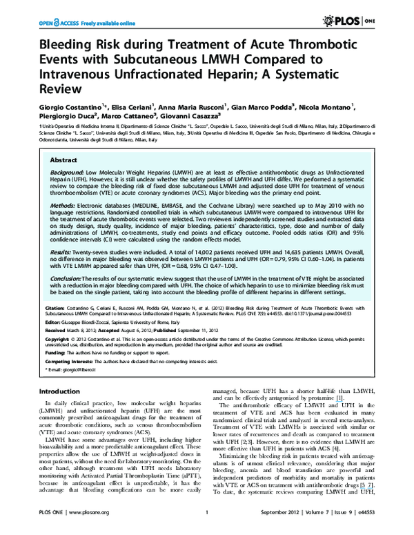 (PDF) Bleeding Risk during Treatment of Acute Thrombotic Events with ...