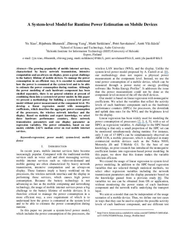(PDF) A System-Level Model for Runtime Power Estimation on Mobile Devices