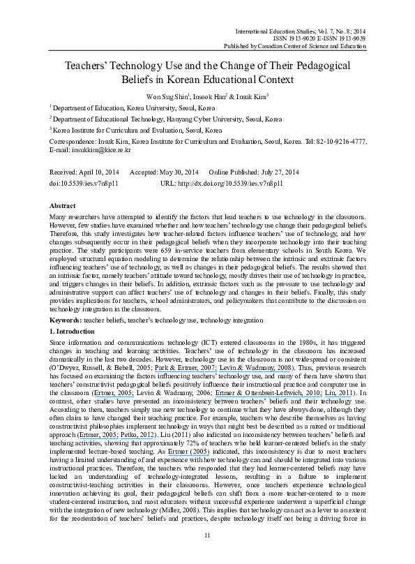 (PDF) Teachers’ Technology Use and the Change of Their Pedagogical ...