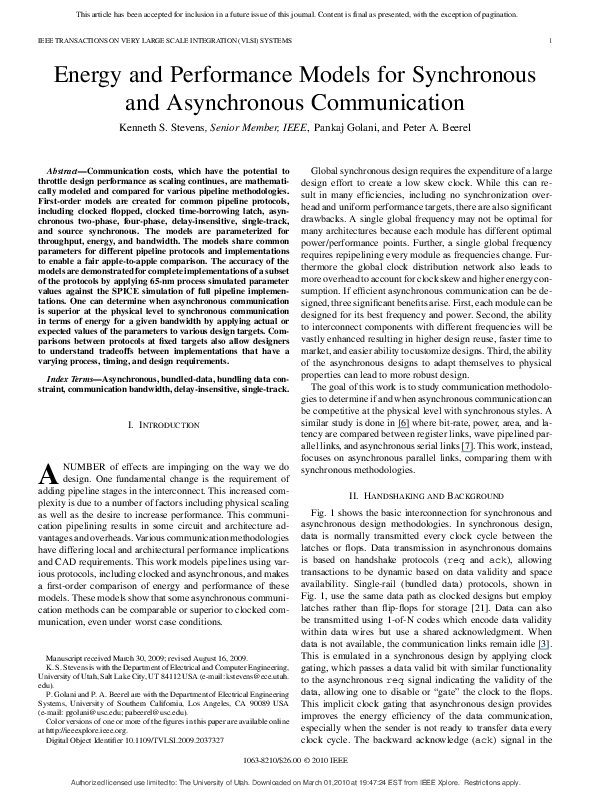 (PDF) Energy and Performance Models for Synchronous and Asynchronous ...