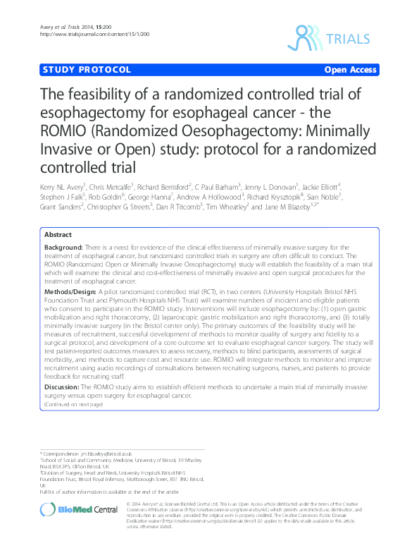 (PDF) The feasibility of a randomized controlled trial of esophagectomy ...