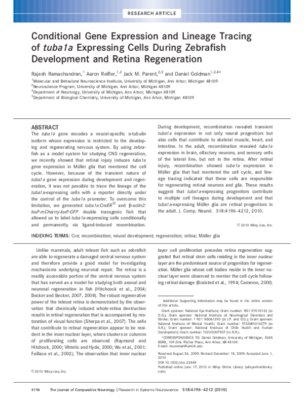 (PDF) Conditional gene expression and lineage tracing of tuba1a ...