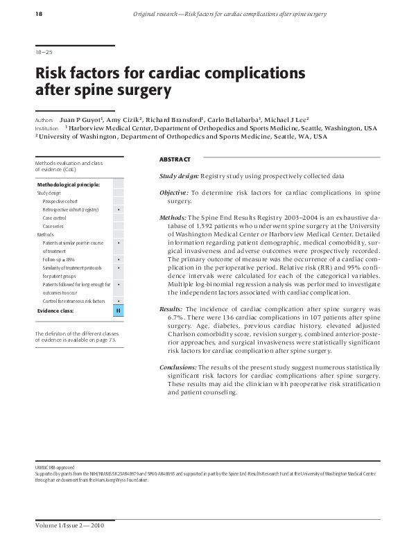 (PDF) Risk factors for cardiac complications after spine surgery
